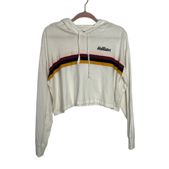 Hollister Tops - Hollister White Boyfriend Cotton Cropped Hoodie String  Casual Sweatshirt Size S